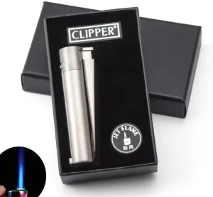 Clipper Mystery 8 Pack (8 Pcs) Refillable Lighters with Box - Assorted Popular Designs and Colors - Safe Butane Reusable Clipper Lighters for Everyday Use Sliver (Jet)
