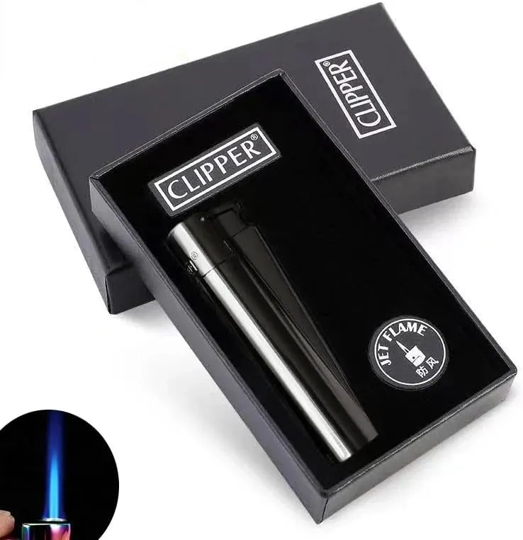 Clipper Spades A Portable Butane Jet Lighter, Metal Grinding Wheel Design, Refillable Fireless Flame Lighter with Gift Box Black (Jet)