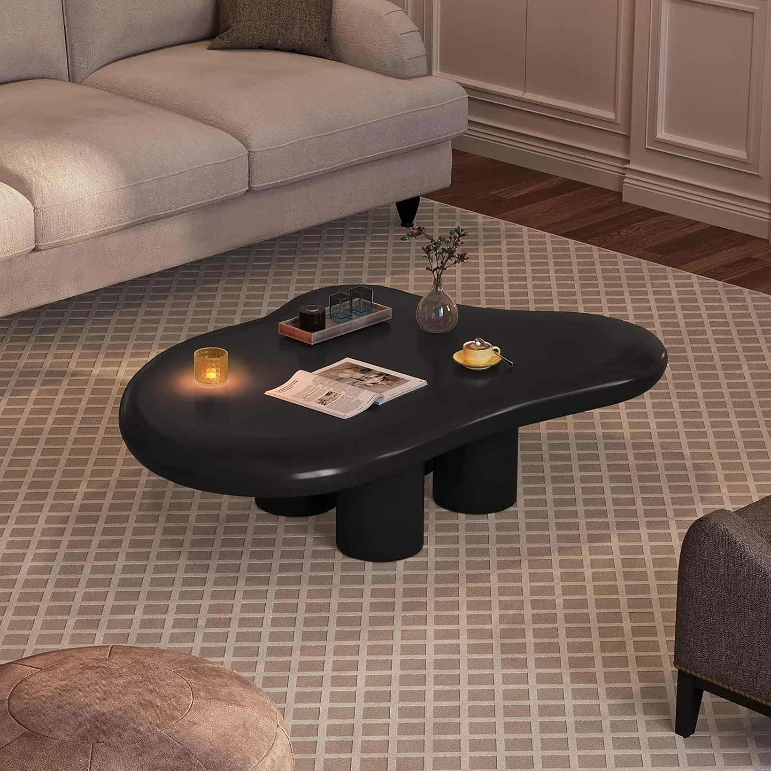 Cloud Coffee Table, Cute End Table, Modern Coffee Table, Black Cartoon Coffee Tables, Irregular Indoor Tea Table for Living Room with 4 Legs, 46.06"