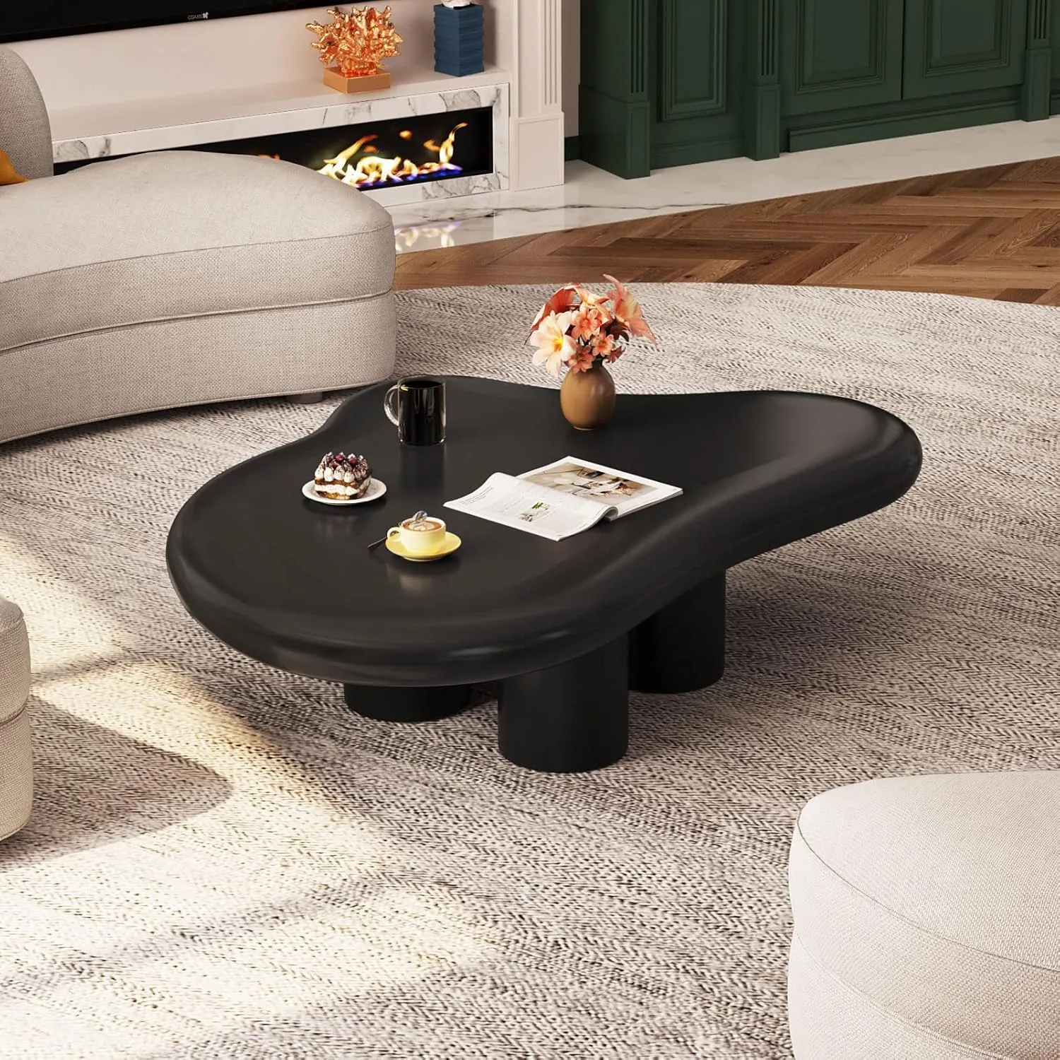 Cloud Coffee Table, Cute End Table, Modern Coffee Table, Black Cartoon Coffee Tables, Irregular Indoor Tea Table for Living Room with 4 Legs, 46.06"