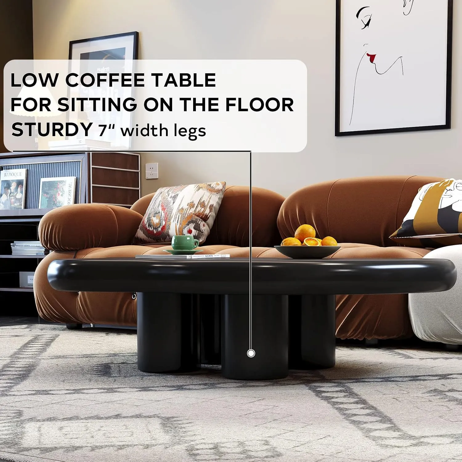 Cloud Coffee Table, Cute End Table, Modern Coffee Table, Black Cartoon Coffee Tables, Irregular Indoor Tea Table for Living Room with 4 Legs, 46.06"