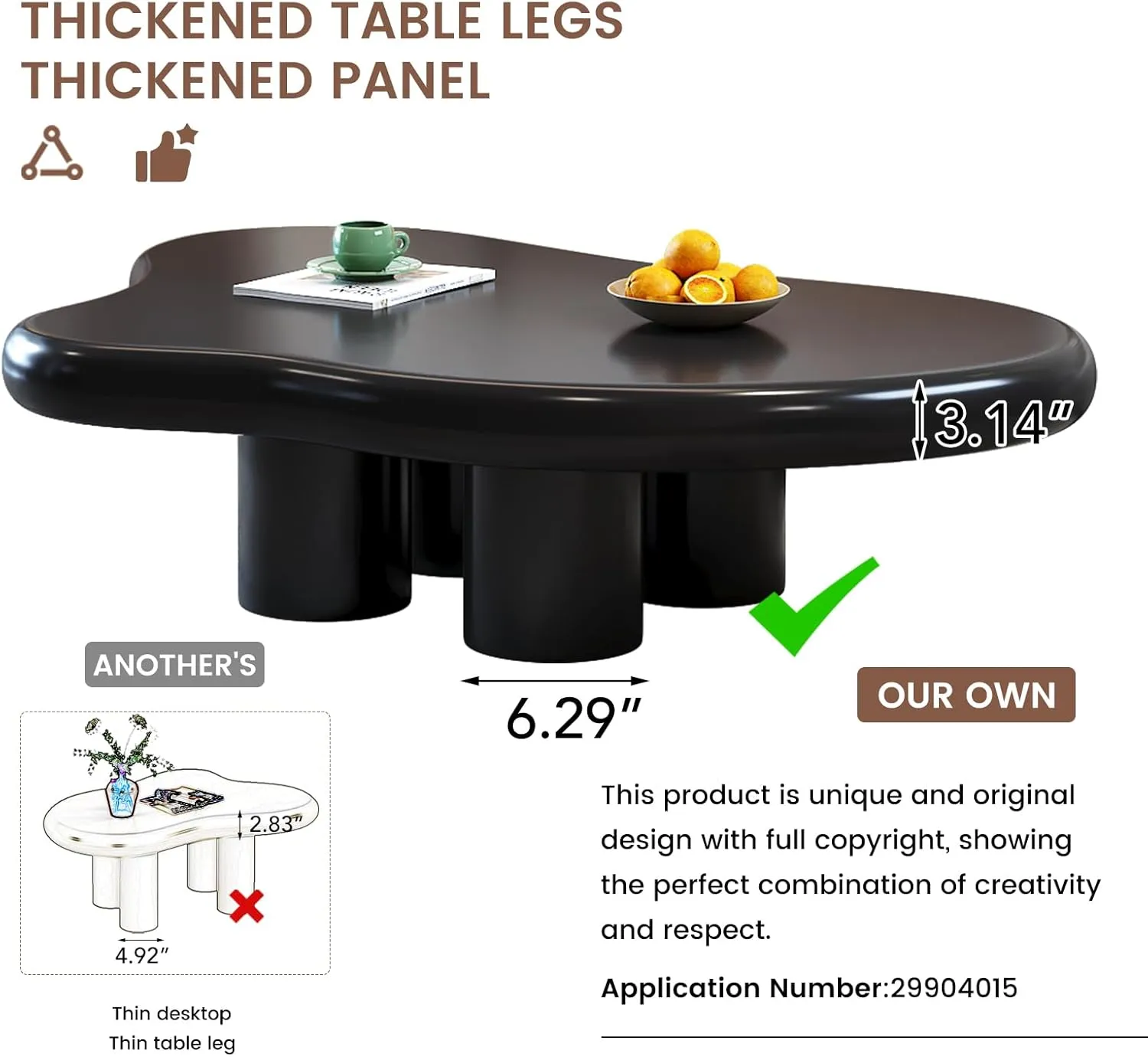 Cloud Coffee Table, Cute End Table, Modern Coffee Table, Black Cartoon Coffee Tables, Irregular Indoor Tea Table for Living Room with 4 Legs, 46.06"