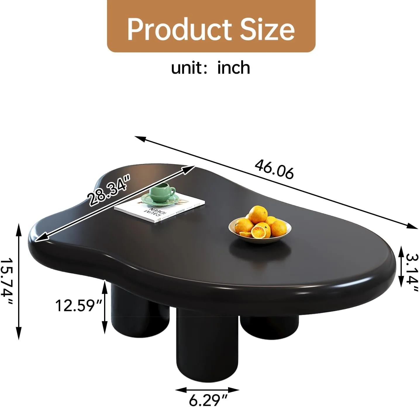 Cloud Coffee Table, Cute End Table, Modern Coffee Table, Black Cartoon Coffee Tables, Irregular Indoor Tea Table for Living Room with 4 Legs, 46.06"