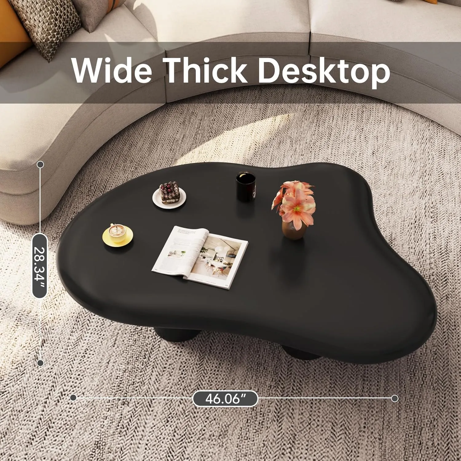 Cloud Coffee Table, Cute End Table, Modern Coffee Table, Black Cartoon Coffee Tables, Irregular Indoor Tea Table for Living Room with 4 Legs, 46.06"