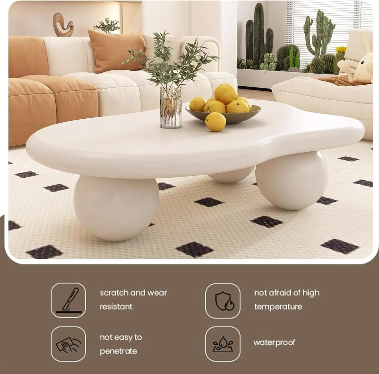 Cloud Coffee Table, Cute Irregular Coffee/Tea Table with Large Tabletop, Accent Cocktail Table, Cloud Shape Modern Coffee Table for Living Room, Office, Home Dec (A White 47in)