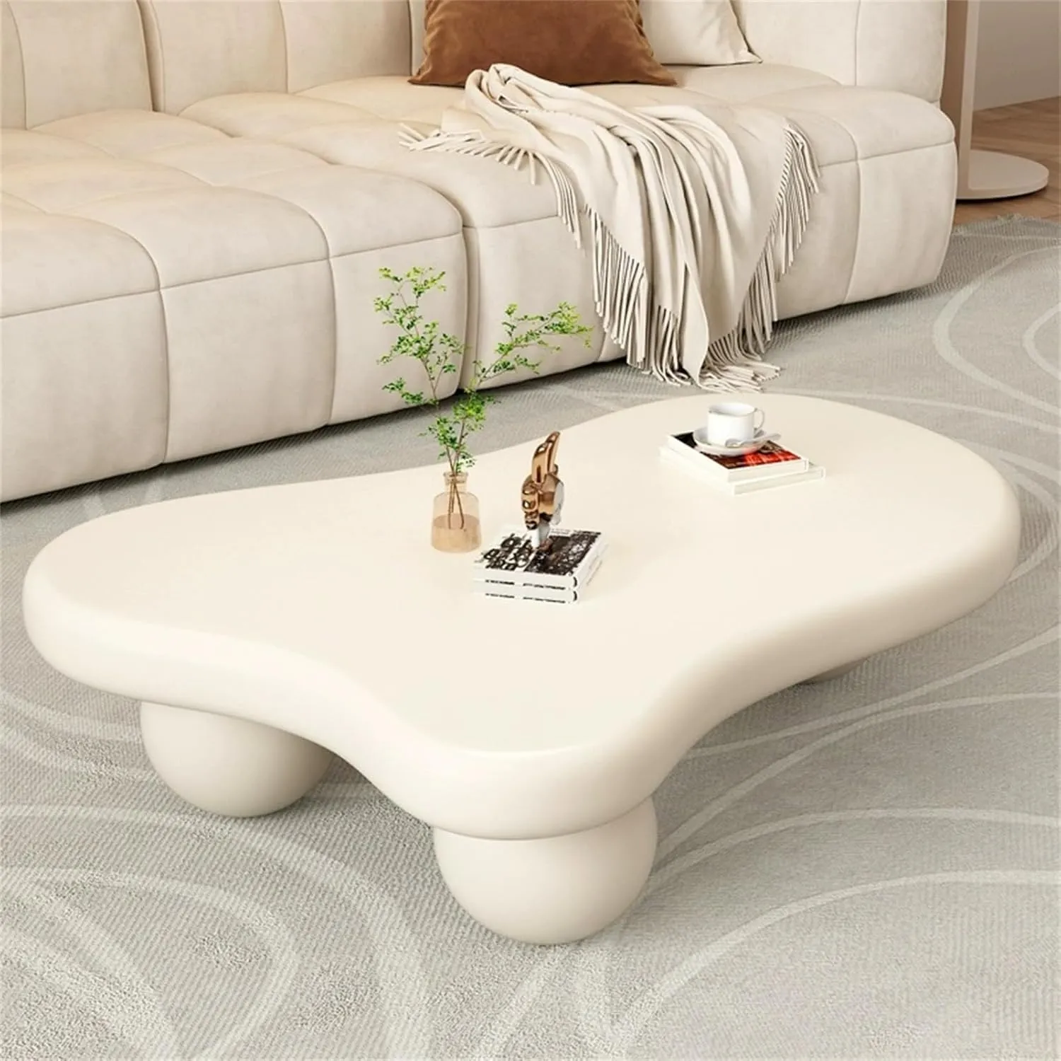 Cloud Coffee Table, Cute Irregular Coffee/Tea Table with Large Tabletop, Accent Cocktail Table, Cloud Shape Modern Coffee Table for Living Room, Office, Home Dec (A White 47in)