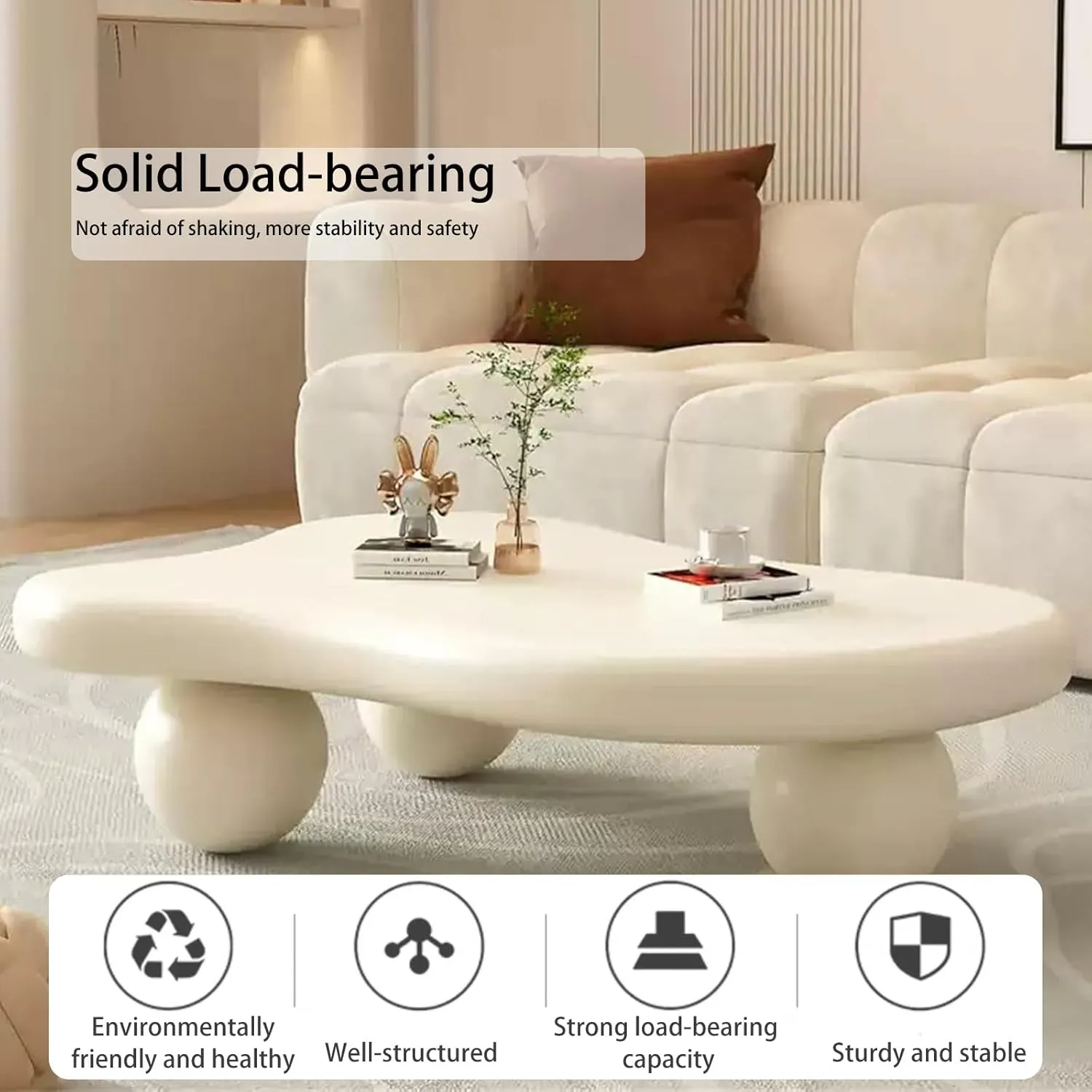 Cloud Coffee Table, Cute Irregular Coffee/Tea Table with Large Tabletop, Accent Cocktail Table, Cloud Shape Modern Coffee Table for Living Room, Office, Home Dec (A White 47in)