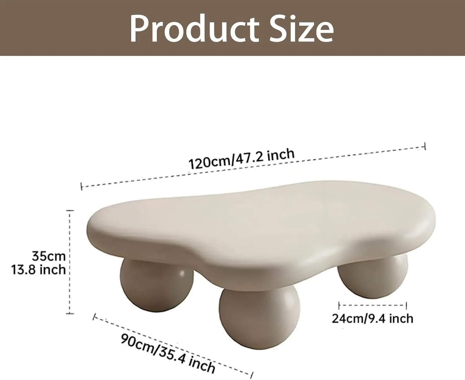 Cloud Coffee Table, Cute Irregular Coffee/Tea Table with Large Tabletop, Accent Cocktail Table, Cloud Shape Modern Coffee Table for Living Room, Office, Home Dec (A White 47in)