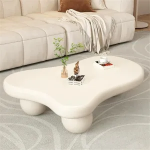 Cloud Coffee Table, Cute Irregular Coffee/Tea Table with Large Tabletop, Accent Cocktail Table, Cloud Shape Modern Coffee Table for Living Room, Office, Home Dec (A White 47in)