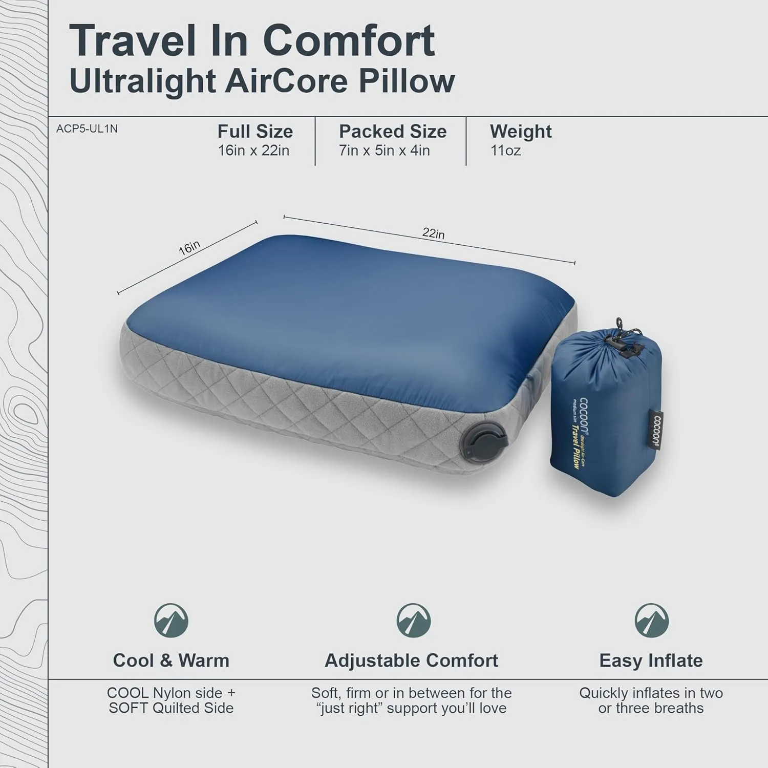 COCOON- Premium - Ultralight AirCore Pillow - Full Size - Light Blue