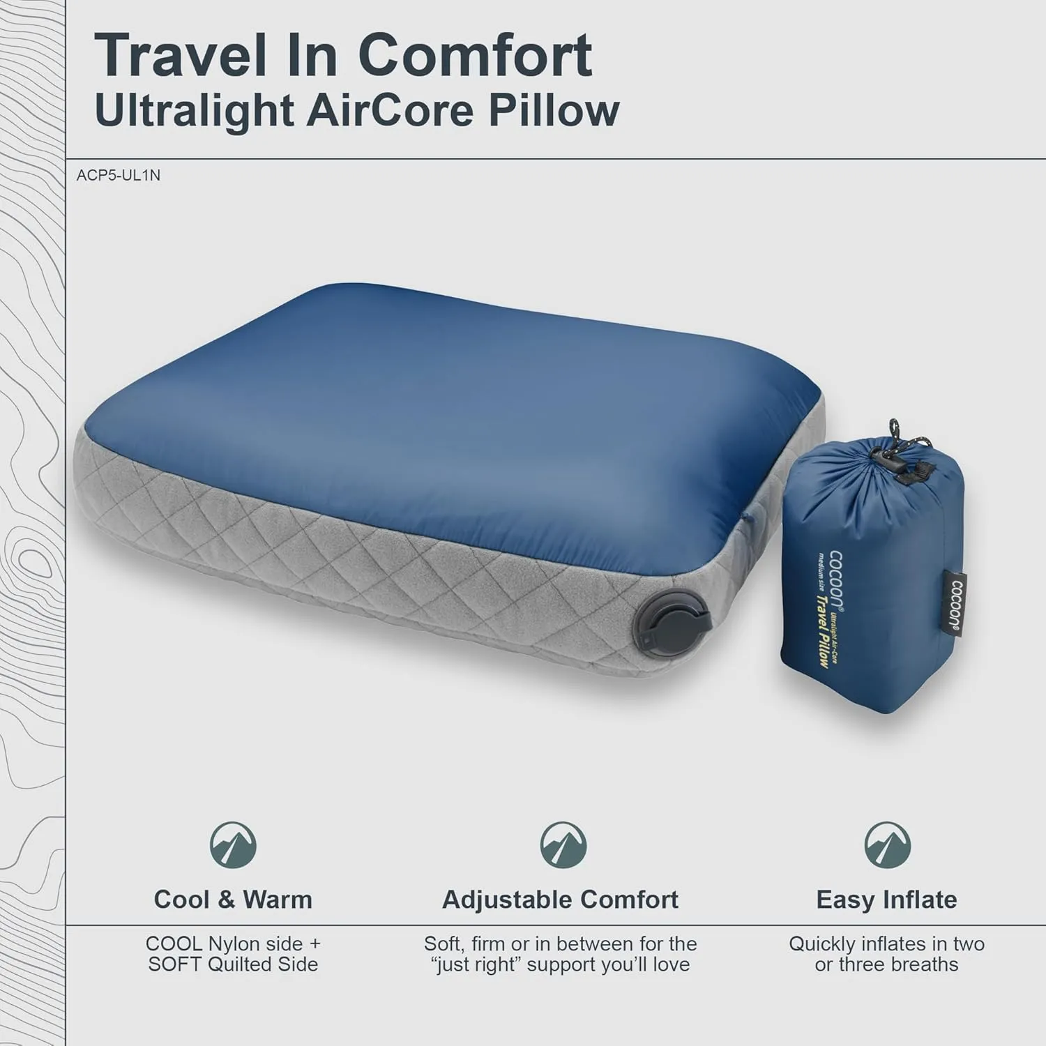 COCOON- Premium - Ultralight AirCore Pillow - Full Size - Light Blue