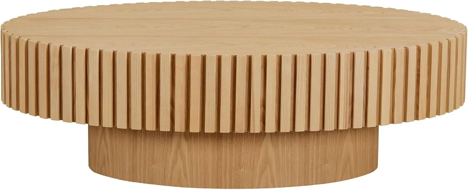 Coffee Table, 43.7 Inch Modern Handcraft Solid Wood Drum Oval Coffee Table for Living Room, Small Space, Office, Easy Assembly (Oak)
