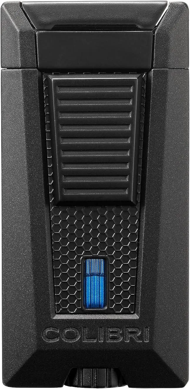 Colibri Stealth Triple Jet Flame Butane Lighter, Windproof & Refillable, Cigar Enthusiast's Choice with Blue Fuel Window and Adjustable Flame (Black)