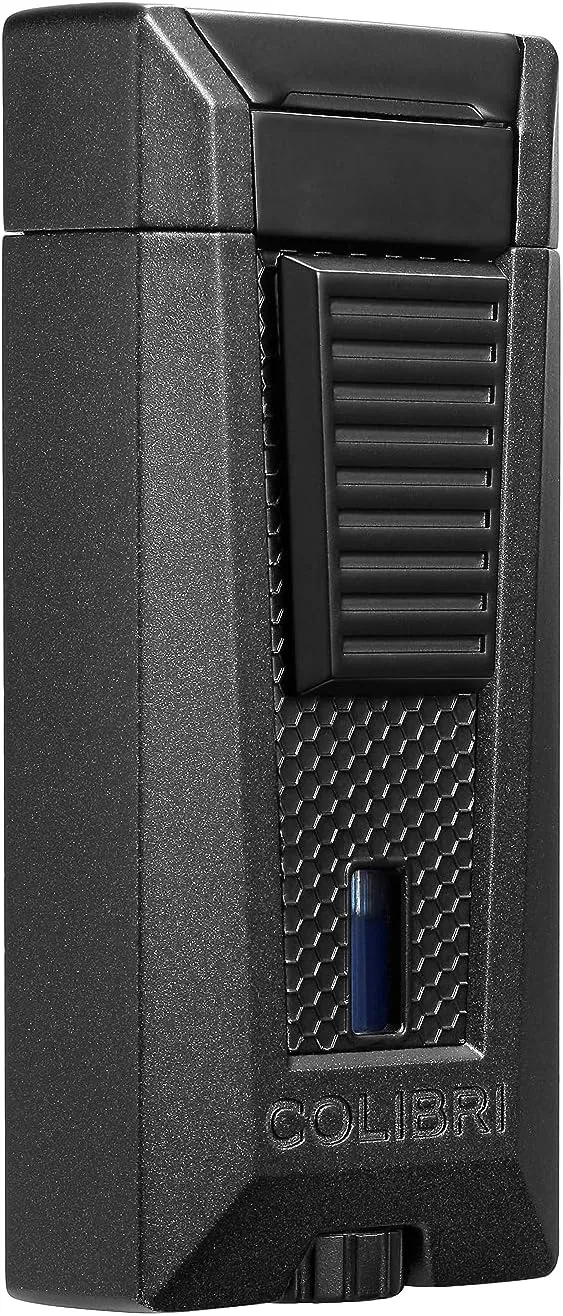 Colibri Stealth Triple Jet Flame Butane Lighter, Windproof & Refillable, Cigar Enthusiast's Choice with Blue Fuel Window and Adjustable Flame (Black)