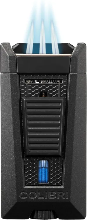 Colibri Stealth Triple Jet Flame Butane Lighter, Windproof & Refillable, Cigar Enthusiast's Choice with Blue Fuel Window and Adjustable Flame (Black)