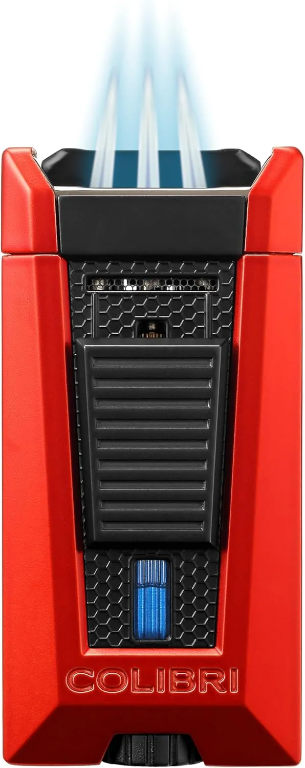 Colibri Stealth Triple Jet Flame Butane Lighter, Windproof & Refillable, Cigar Enthusiast's Choice with Blue Fuel Window and Adjustable Flame (Red   Black)
