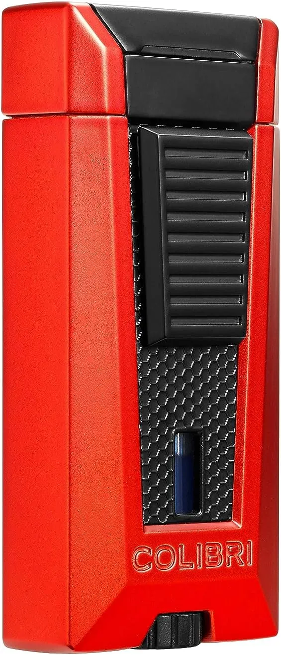 Colibri Stealth Triple Jet Flame Butane Lighter, Windproof & Refillable, Cigar Enthusiast's Choice with Blue Fuel Window and Adjustable Flame (Red   Black)