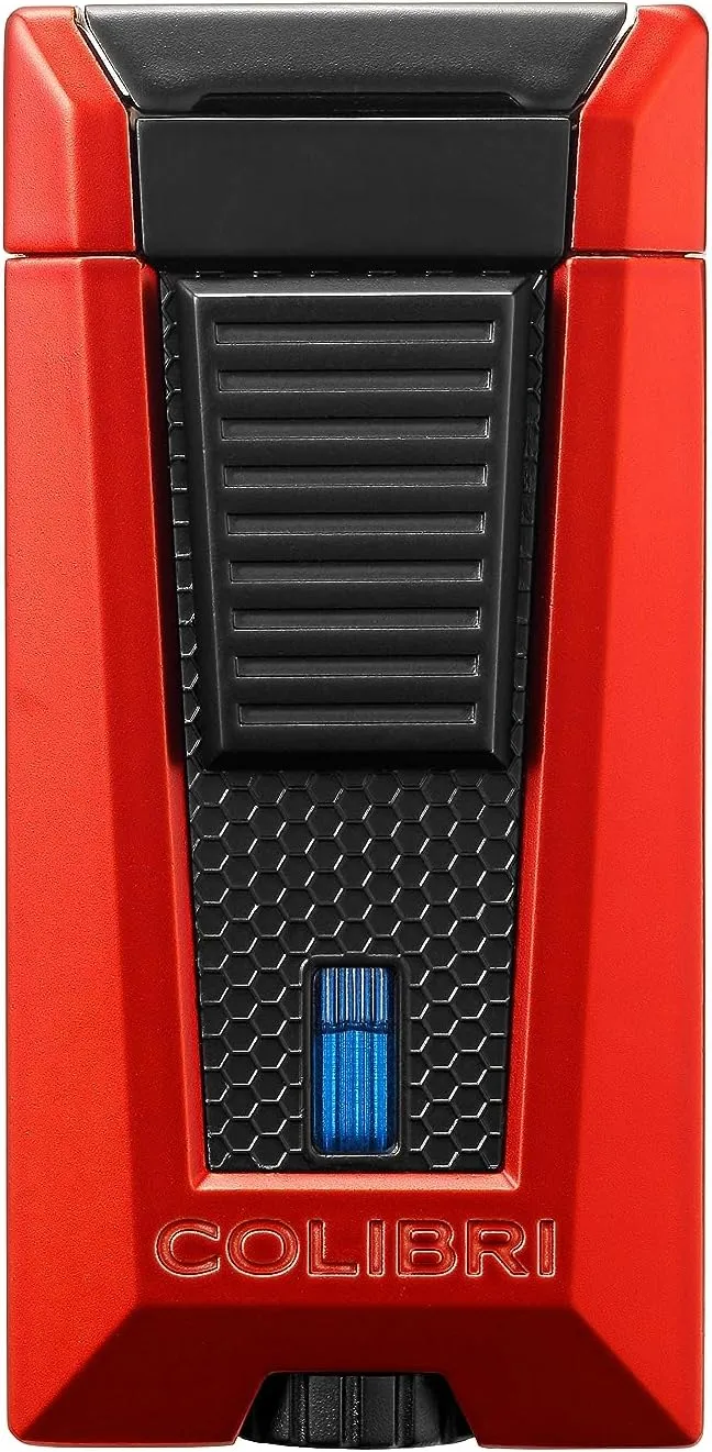 Colibri Stealth Triple Jet Flame Butane Lighter, Windproof & Refillable, Cigar Enthusiast's Choice with Blue Fuel Window and Adjustable Flame (Red   Black)
