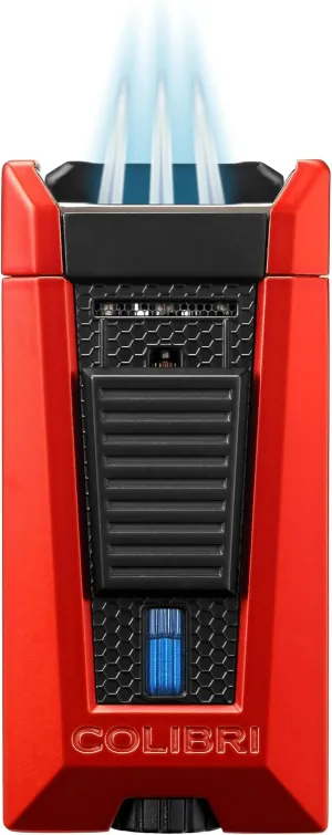 Colibri Stealth Triple Jet Flame Butane Lighter, Windproof & Refillable, Cigar Enthusiast's Choice with Blue Fuel Window and Adjustable Flame (Red   Black)