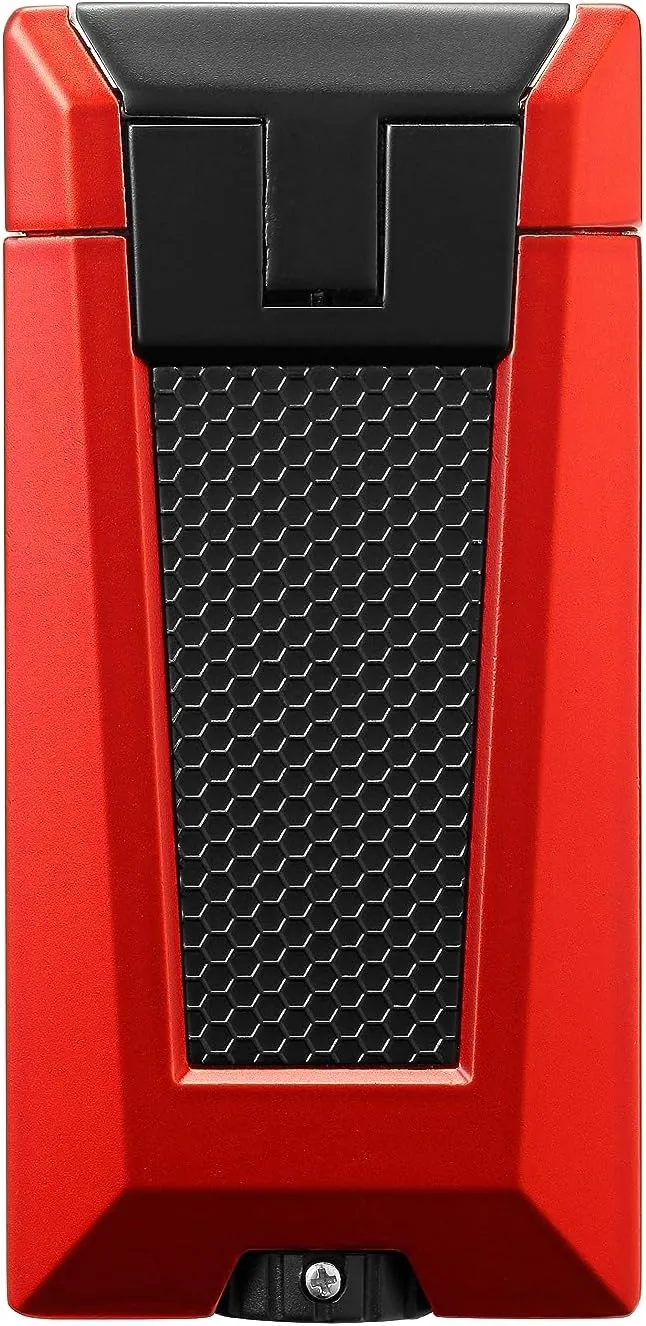 Colibri Stealth Triple Jet Flame Butane Lighter, Windproof & Refillable, Cigar Enthusiast's Choice with Blue Fuel Window and Adjustable Flame (Red   Black)