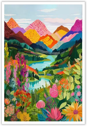 Colorful Abstract Watercolor Wall Art,Aesthetic Landscape Poster,Abstract Mountain Artwork,Scenery Floral Painting,Colorful Mountains Poster Print for Bedroom Living Room Dorm Decor 16x24Inch UnFramed