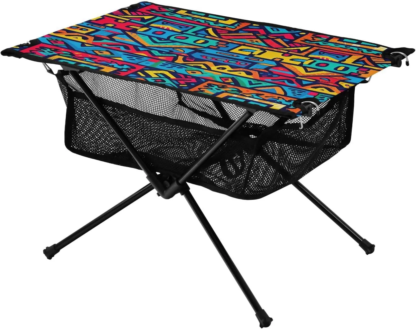 Colorful Ethnic Geometry Portable Folding Camping Table, Compact Lightweight Beach Table with Carrying Bag for Outdoor Picnics, BBQs, Camp