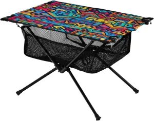 Colorful Ethnic Geometry Portable Folding Camping Table, Compact Lightweight Beach Table with Carrying Bag for Outdoor Picnics, BBQs, Camp