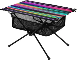 Colorful Mexican Stripe Portable Folding Camping Table, Compact Lightweight Beach Table with Carrying Bag for Outdoor Picnics, BBQs, Camp