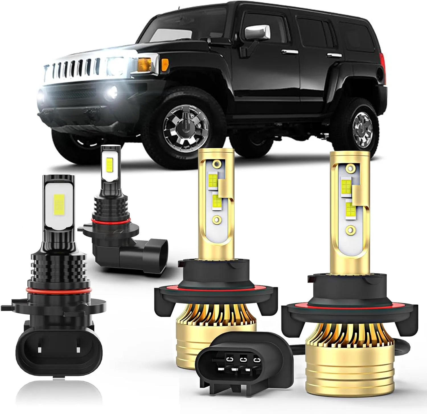 Compatible For Hummer H3 2006 2007 2008 2009 2010 LED Light Bulb,9008 Hi/Lo Light Bulbs   9140/9145 Fog Light Bulbs,6000K White,500% Brightness 9008 9140 Bulb Combo,Plug and Play,Pack of 4