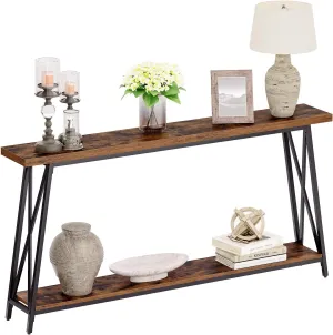 Console Table, 63" Industrial Entryway Table, Extra Long Sofa Table Behind Couch, X-Shaped Support, for Entryway, Hallway, Living Room, Rustic Brown CTHR4801Z