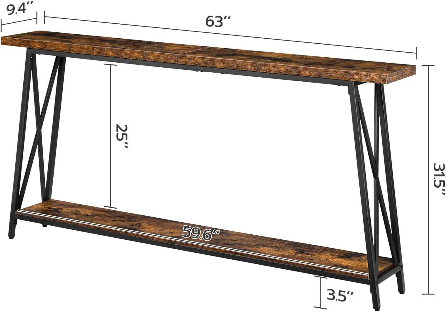Console Table, 63" Industrial Entryway Table, Extra Long Sofa Table Behind Couch, X-Shaped Support, for Entryway, Hallway, Living Room, Rustic Brown CTHR4801Z