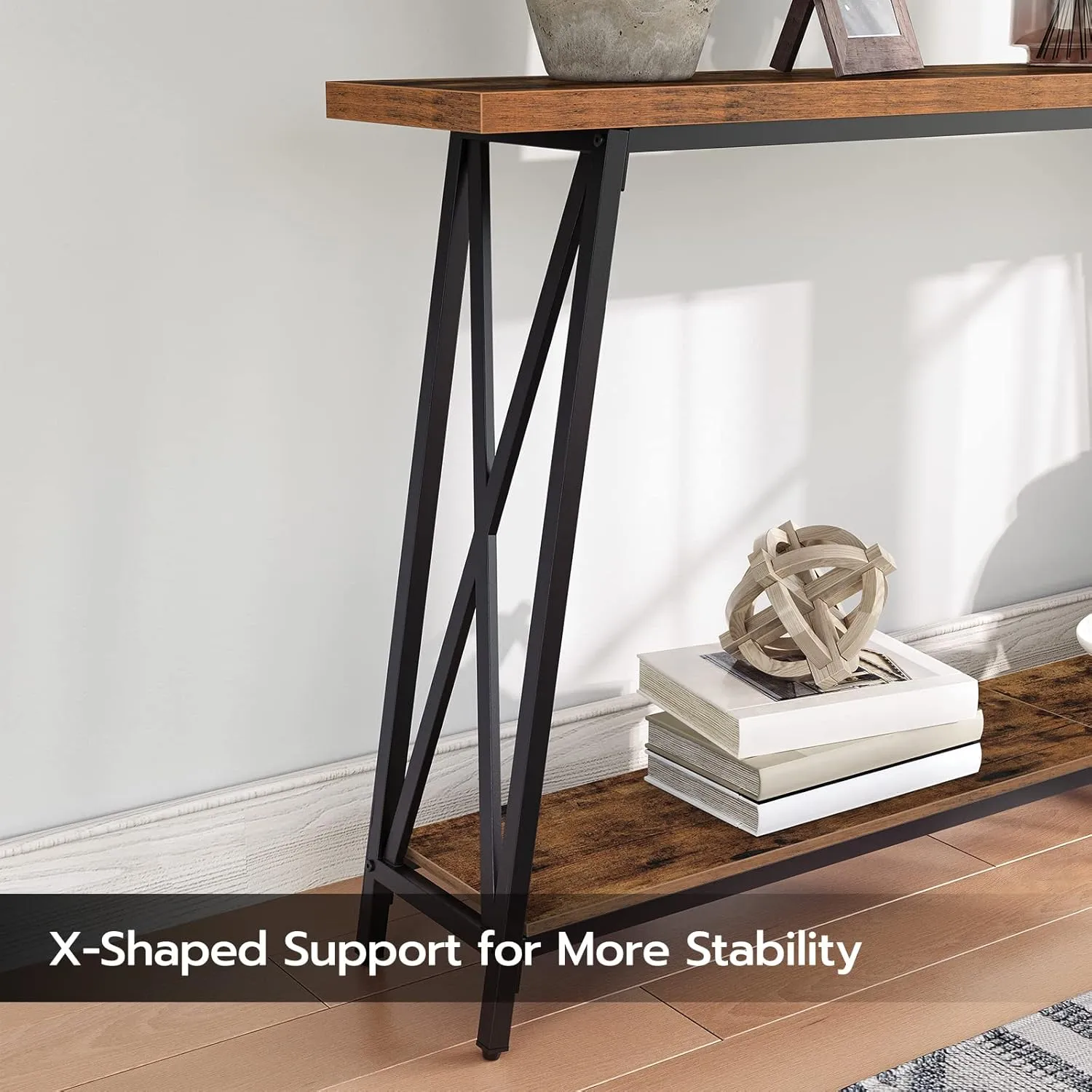 Console Table, 63" Industrial Entryway Table, Extra Long Sofa Table Behind Couch, X-Shaped Support, for Entryway, Hallway, Living Room, Rustic Brown CTHR4801Z