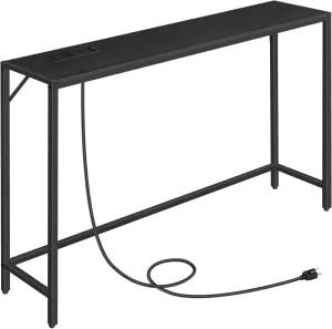 Console Table, Narrow Sofa Table, 43.3” Entrance Table with Power Station, Behind Couch Table, Simple Style, for Living Room, Hallway, Entryway, Foyer, Black CTHB112E01