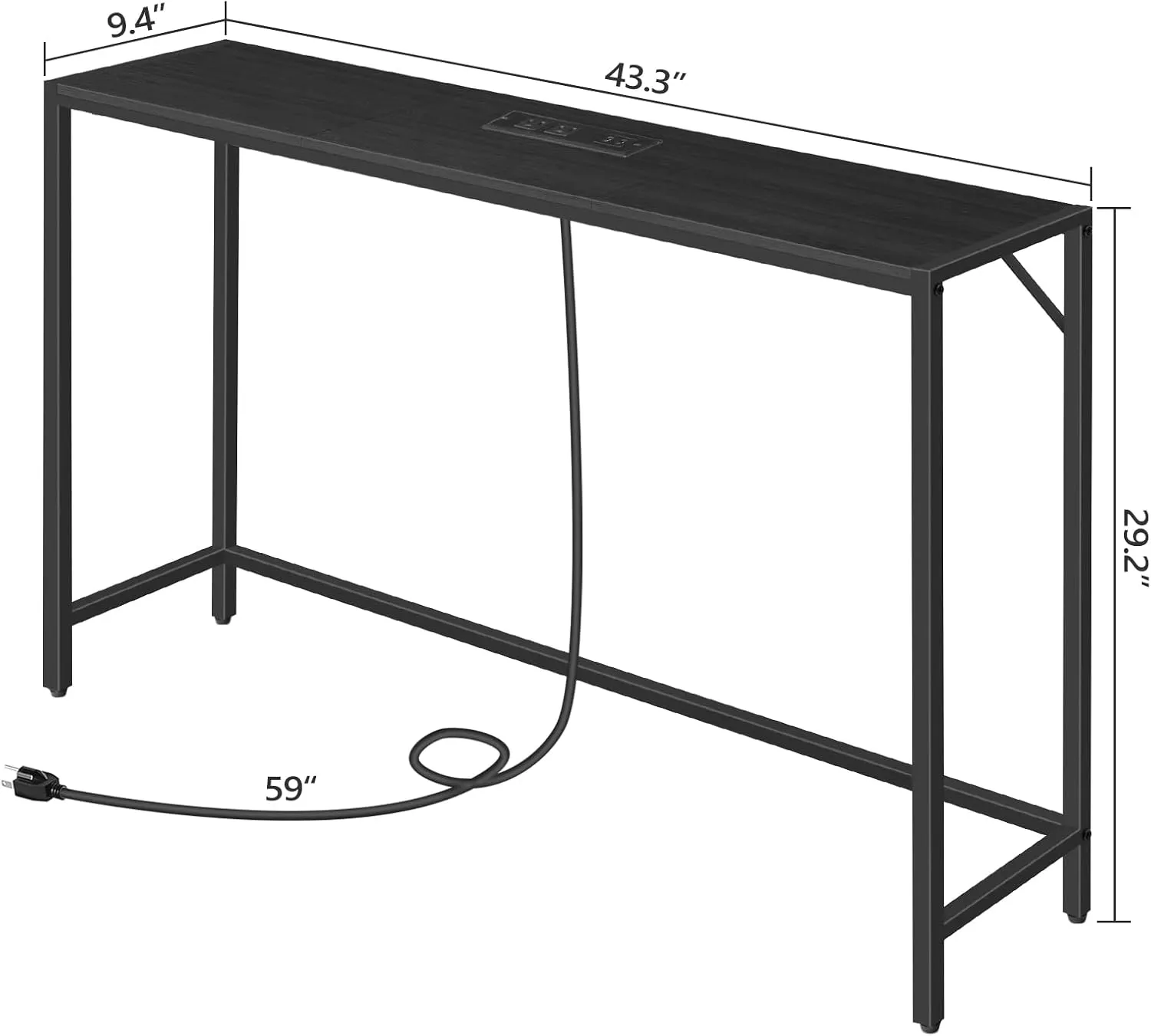 Console Table, Narrow Sofa Table, 43.3” Entrance Table with Power Station, Behind Couch Table, Simple Style, for Living Room, Hallway, Entryway, Foyer, Black CTHB112E01