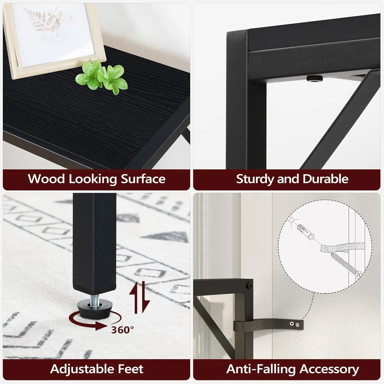 Console Table, Narrow Sofa Table, 43.3” Entrance Table with Power Station, Behind Couch Table, Simple Style, for Living Room, Hallway, Entryway, Foyer, Black CTHB112E01