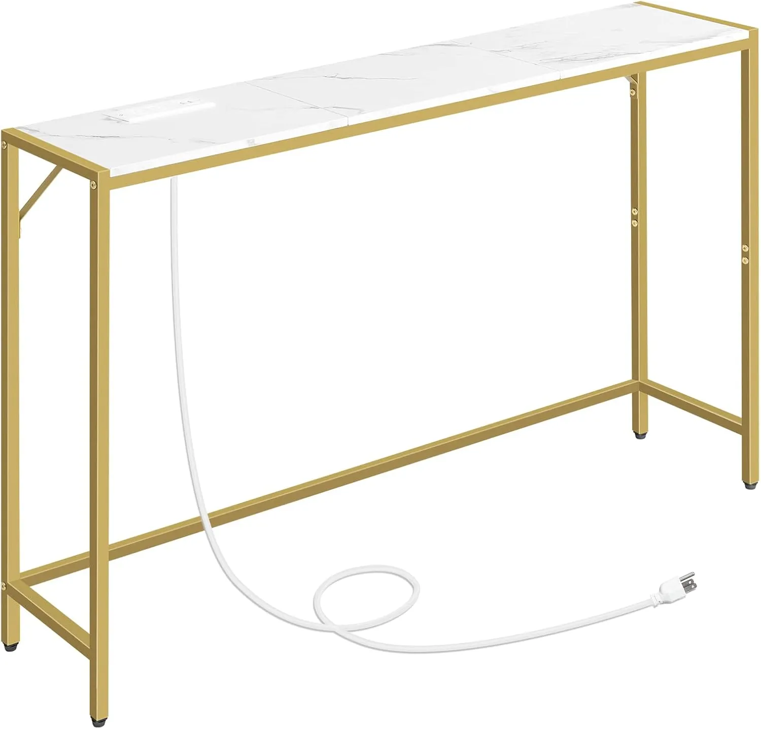 Console Table, Narrow Sofa Table, 43.3” Entrance Table with Power Station, Behind Couch Table, Simple Style, for Living Room, Hallway, Entryway, Foyer, Marble and Gold CTJM112E01