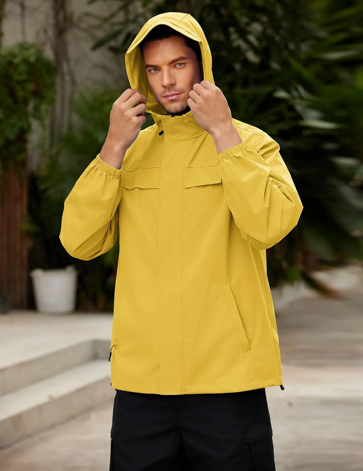 COOFANDY Men's Rain Jacket Waterproof Lightweight Windbreaker Packable Hooded Raincoat for Hiking, Cycling, Golf & Travel