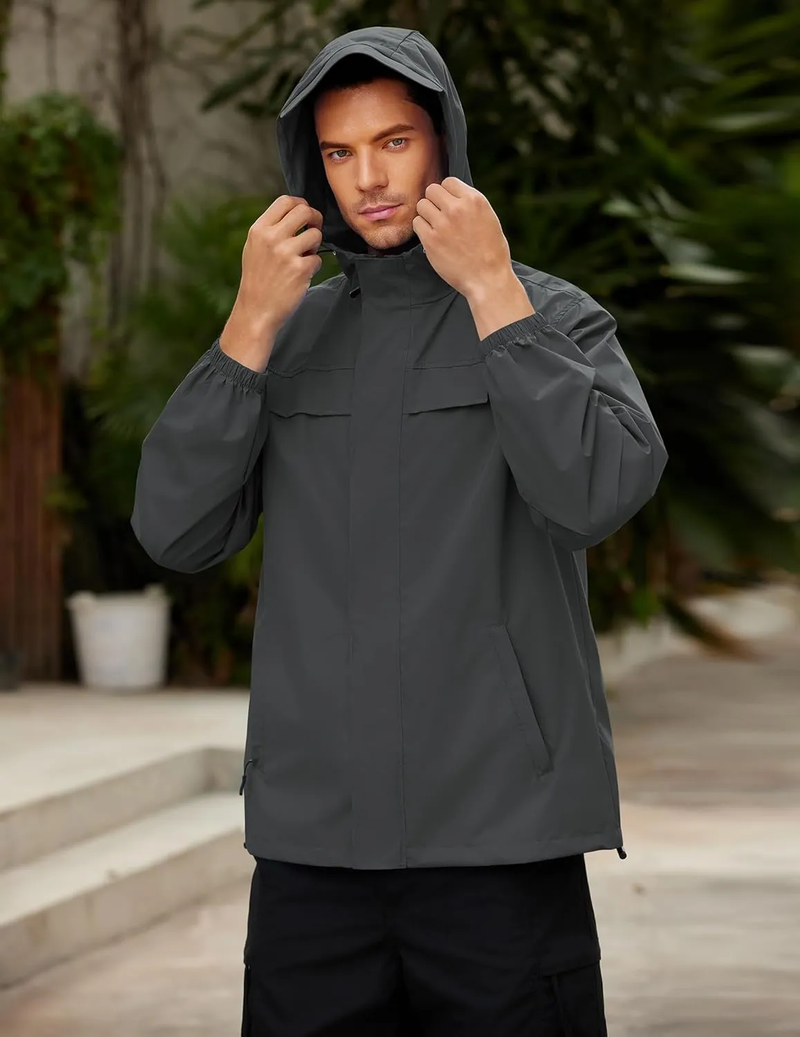 COOFANDY Men's Rain Jacket Waterproof Lightweight Windbreaker Packable Hooded Raincoat for Hiking, Cycling, Golf & Travel