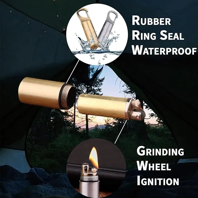 Cool Permanent Match Lighter Refill, Creative Mini Portable Hook-and-Loop Waterproof Vintage Trench Lighters, Unique Gifts for Men Camping Candles (No Kerosene) (Gold)
