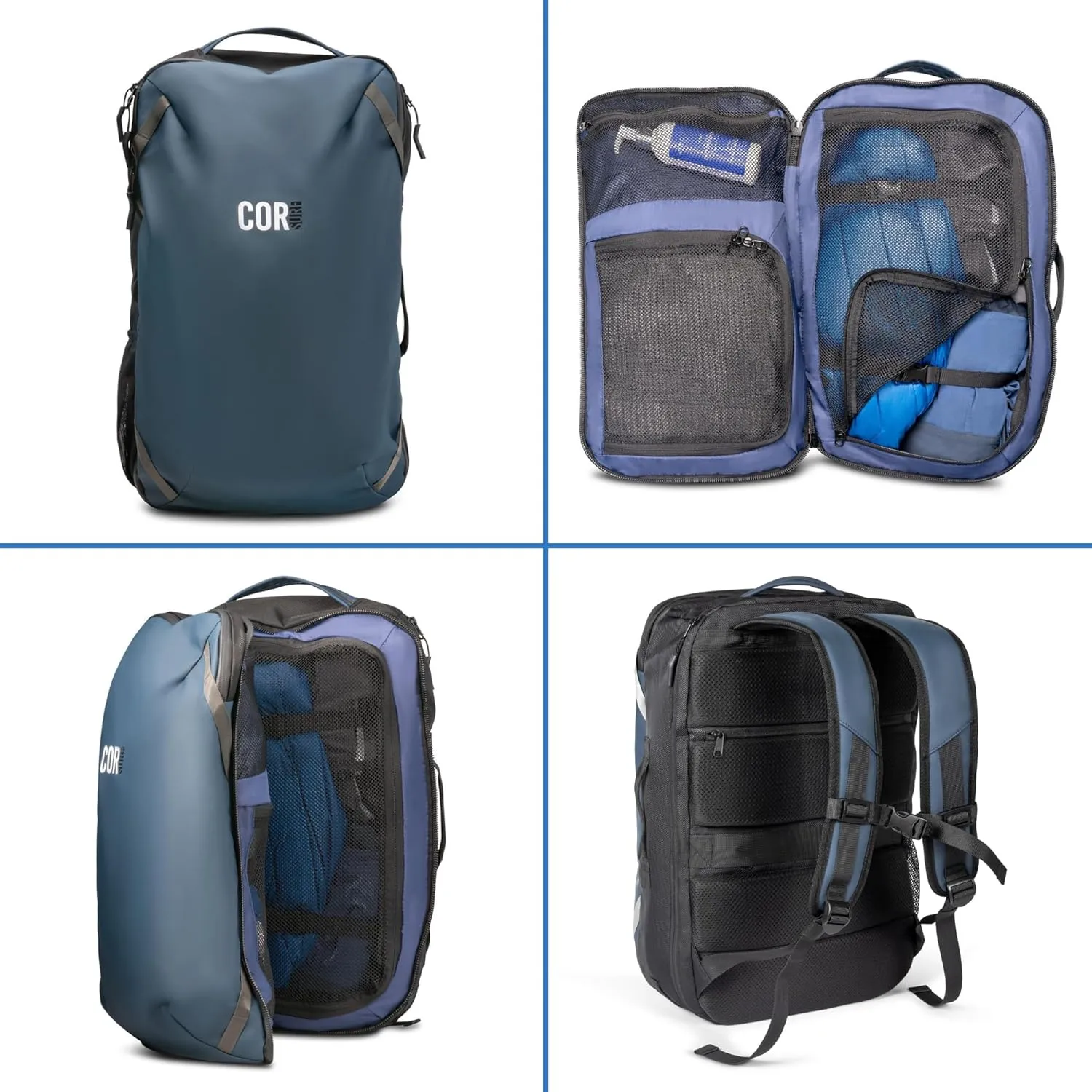 COR Surf Carry On Travel Backpack with Secret Passport Pockets | Carry-On Luggage Backpack With YKK Zippers for Men and Women | The Island Hopper (28L, Navy Blue)