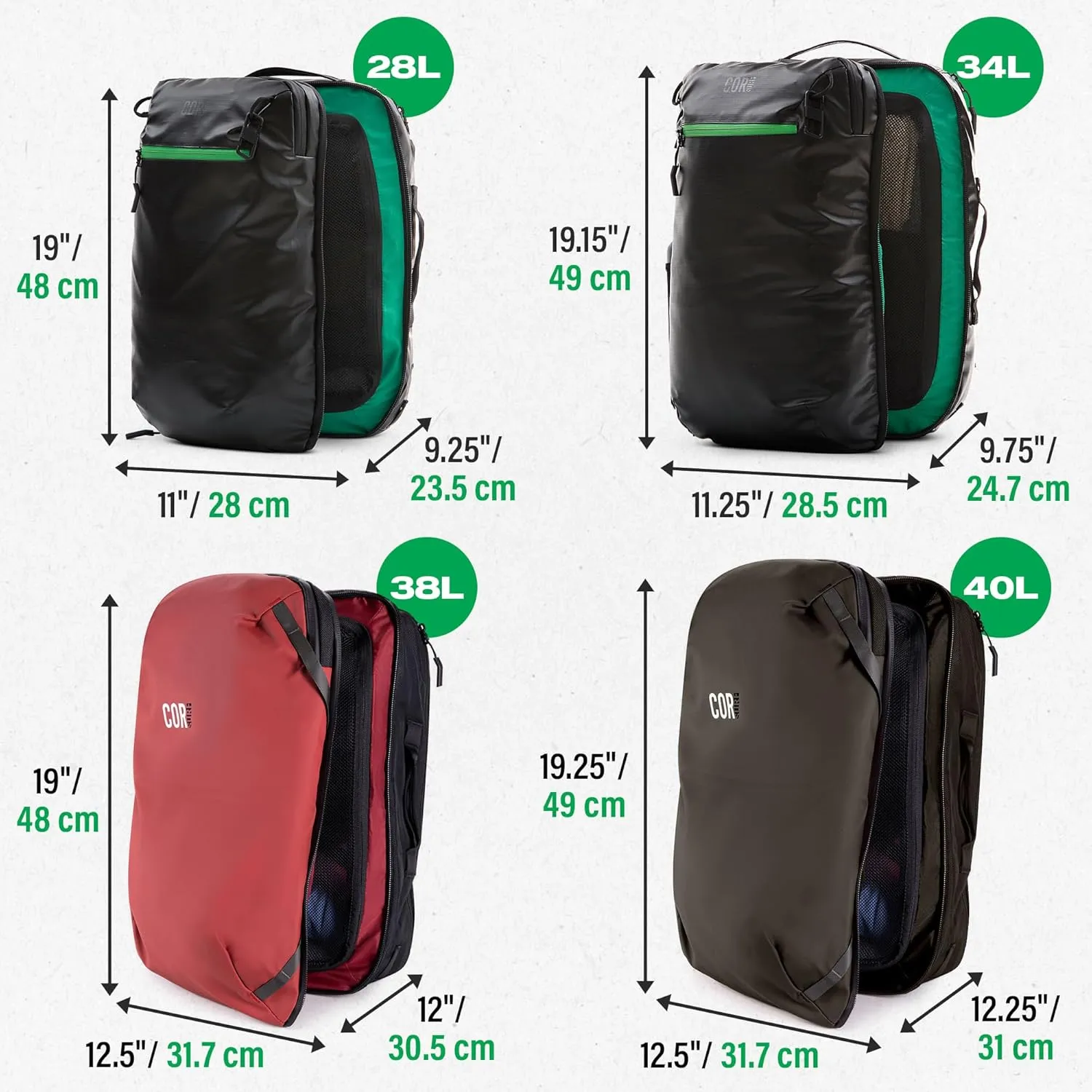 COR Surf Travel Backpack Carry On Laptop Backpack with Secret Passport Pockets | Daypack Business Weekender Luggage Backpack for Men and Women | The Island Hopper (40L, Army Green)