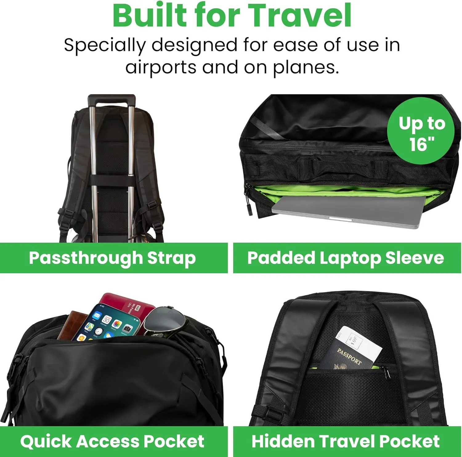 COR Surf Travel Backpack Carry On Laptop Backpack with Secret Passport Pockets | Daypack Business Weekender Luggage Backpack for Men and Women | The Island Hopper (40L, Army Green)