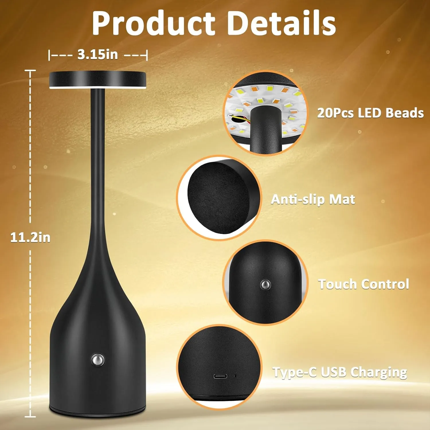 Cordless Table Lamp Rechargeable - 5000mAh Battery Operated LED Table Light, Wireless Portable Table Light Waterproof for Outdoor Patio Restaurant Dining Dinner Home, Black 2 Pack