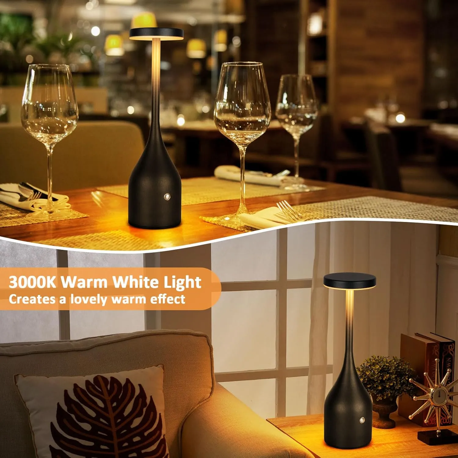 Cordless Table Lamp Rechargeable - 5000mAh Battery Operated LED Table Light, Wireless Portable Table Light Waterproof for Outdoor Patio Restaurant Dining Dinner Home, Black 2 Pack