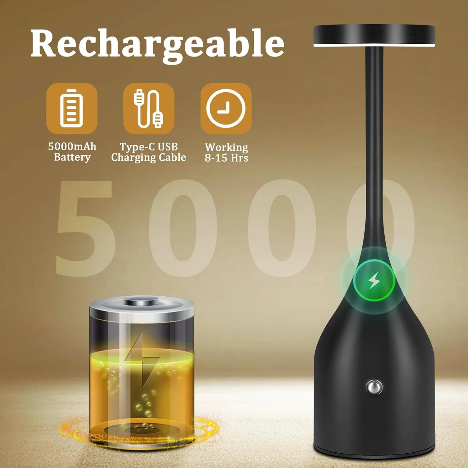 Cordless Table Lamp Rechargeable - 5000mAh Battery Operated LED Table Light, Wireless Portable Table Light Waterproof for Outdoor Patio Restaurant Dining Dinner Home, Black 2 Pack
