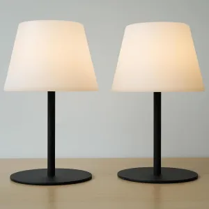 Cordless Table Lamp Rechargeable, Outdoor Battery Operated Table Lamp Waterproof, Portable Touch Dimmable Night Light, Height Adjustable, for Home/Bedroom/Patio/Restaurant (2Pack Black)