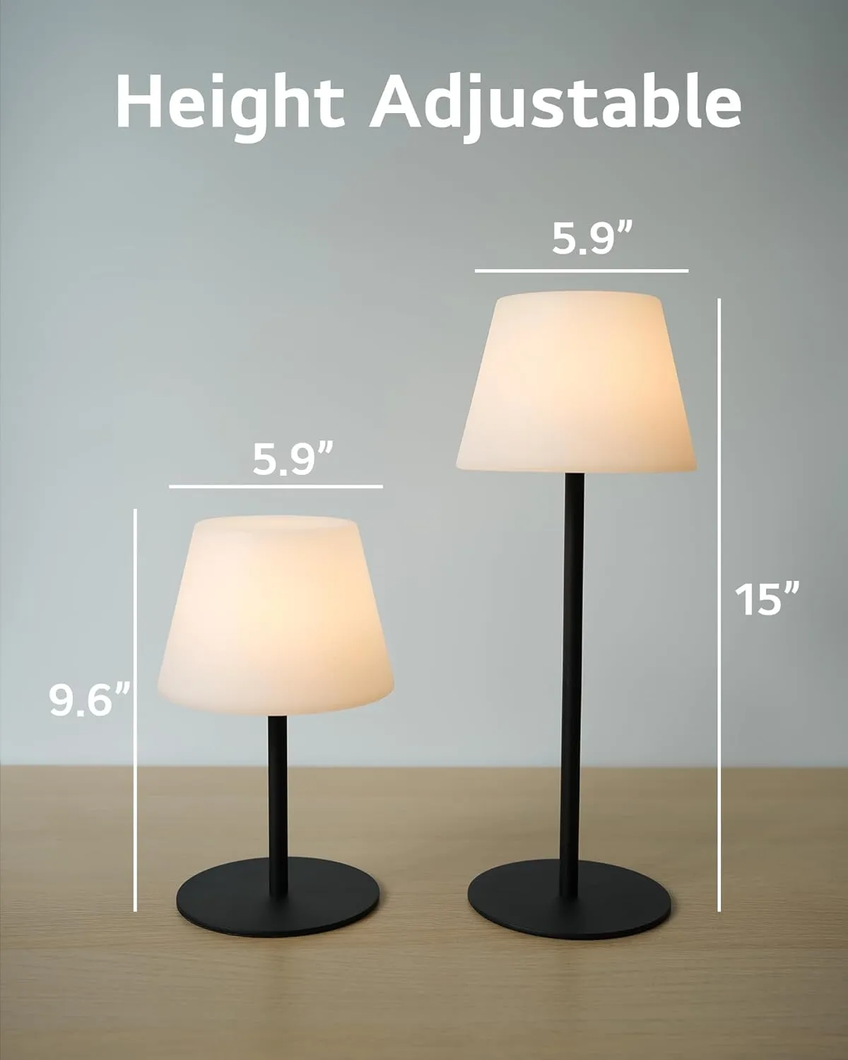 Cordless Table Lamp Rechargeable, Outdoor Battery Operated Table Lamp Waterproof, Portable Touch Dimmable Night Light, Height Adjustable, for Home/Bedroom/Patio/Restaurant (Black)