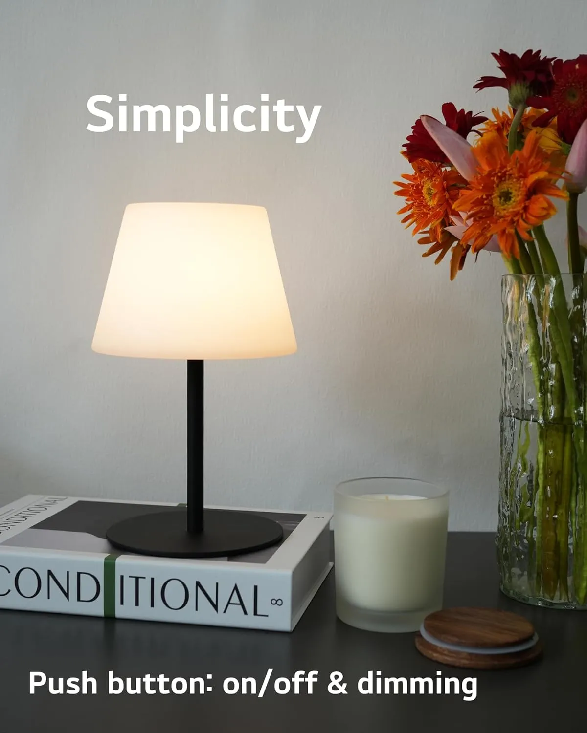 Cordless Table Lamp Rechargeable, Outdoor Battery Operated Table Lamp Waterproof, Portable Touch Dimmable Night Light, Height Adjustable, for Home/Bedroom/Patio/Restaurant (Black)
