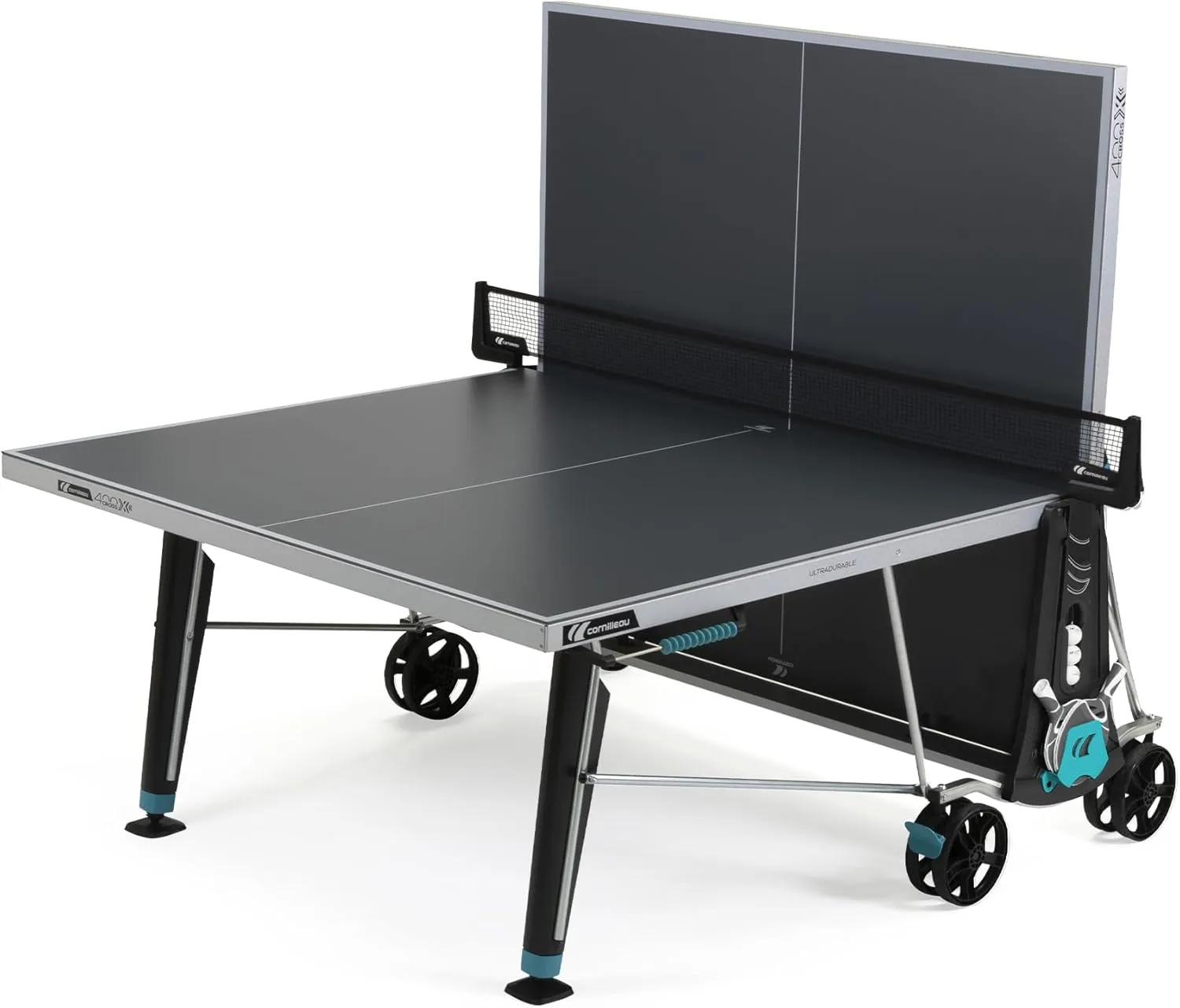CORNILLEAU - 400X Outdoor Table Tennis Table - Folding & Compact - Weather and Schockproof - ITTF Approved - Point Counters - 5 mm Blue or Grey