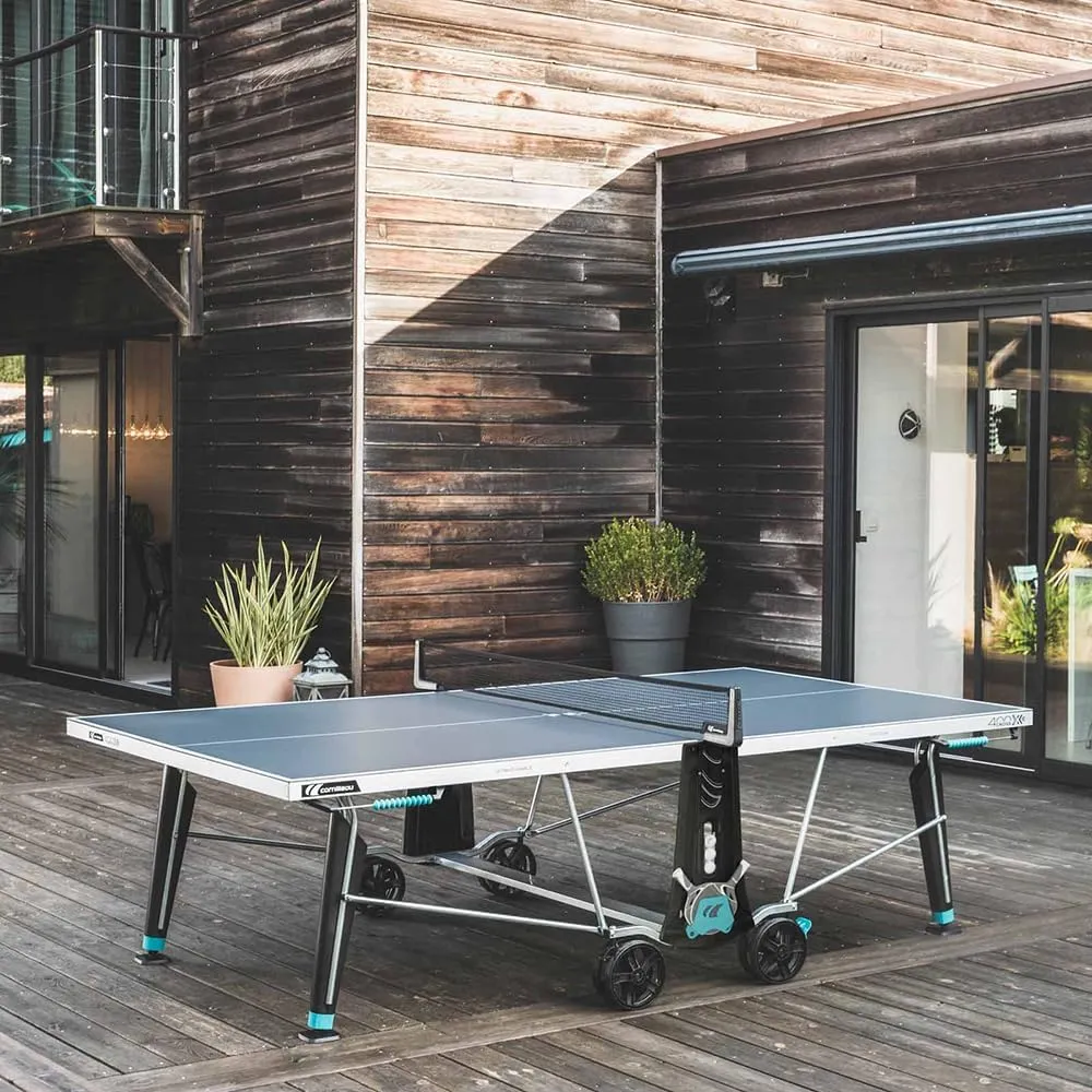 CORNILLEAU - 400X Outdoor Table Tennis Table - Folding & Compact - Weather and Schockproof - ITTF Approved - Point Counters - 5 mm Blue or Grey